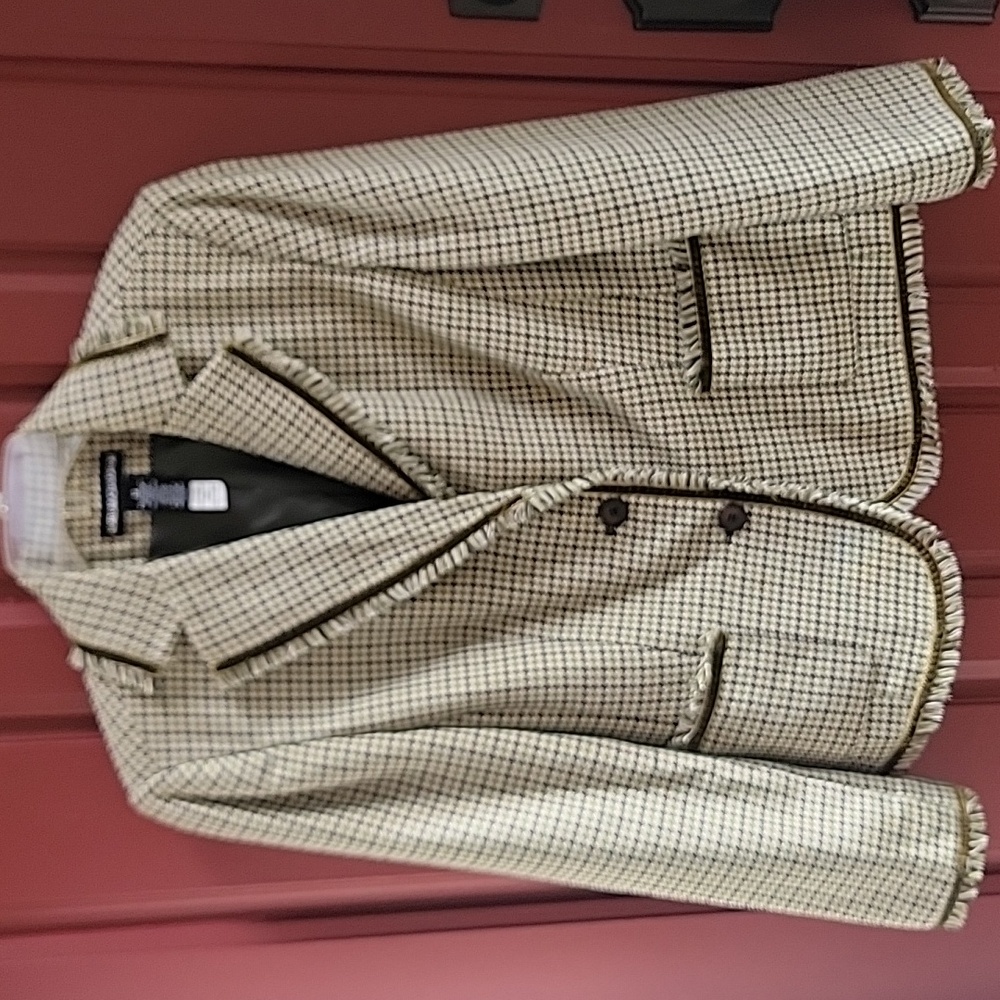 Norton McNaughton Cream, Green, Brown, Blazer With Velveteen Trim & Fringe 12